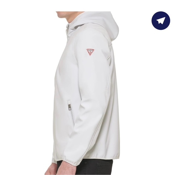 GUESS Men's Softshell Long Sleeve Hood Jacket, White - Picture 3 of 10